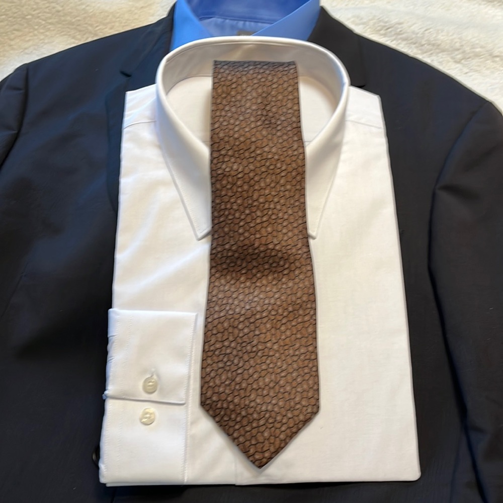 Valentino 💯% Silk, made in Italy, cobblestone pattern with Black, Brown & Grey